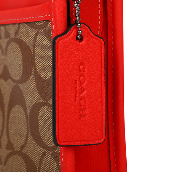 Coach Signature Color Block Shoulder Bag Brown Red - Picture 7 of 9